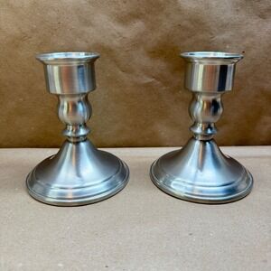 Web Pewter Weighted Candle Holders Pair Vintage Brushed Silver Taper Candlestick